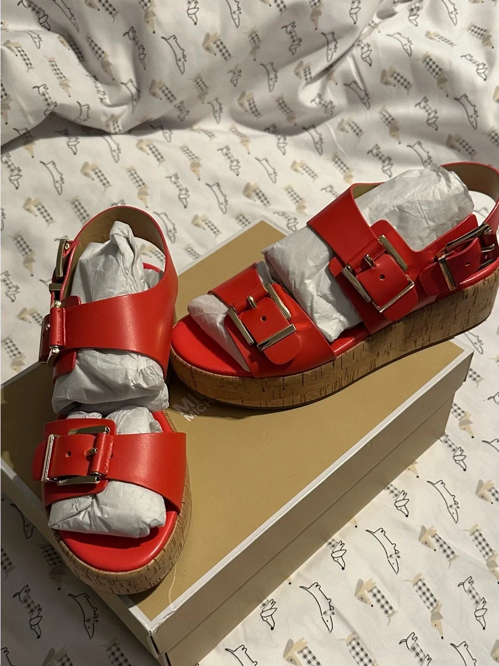 Michael Kors Coral Leather Double-Buckle Slide Sandals
